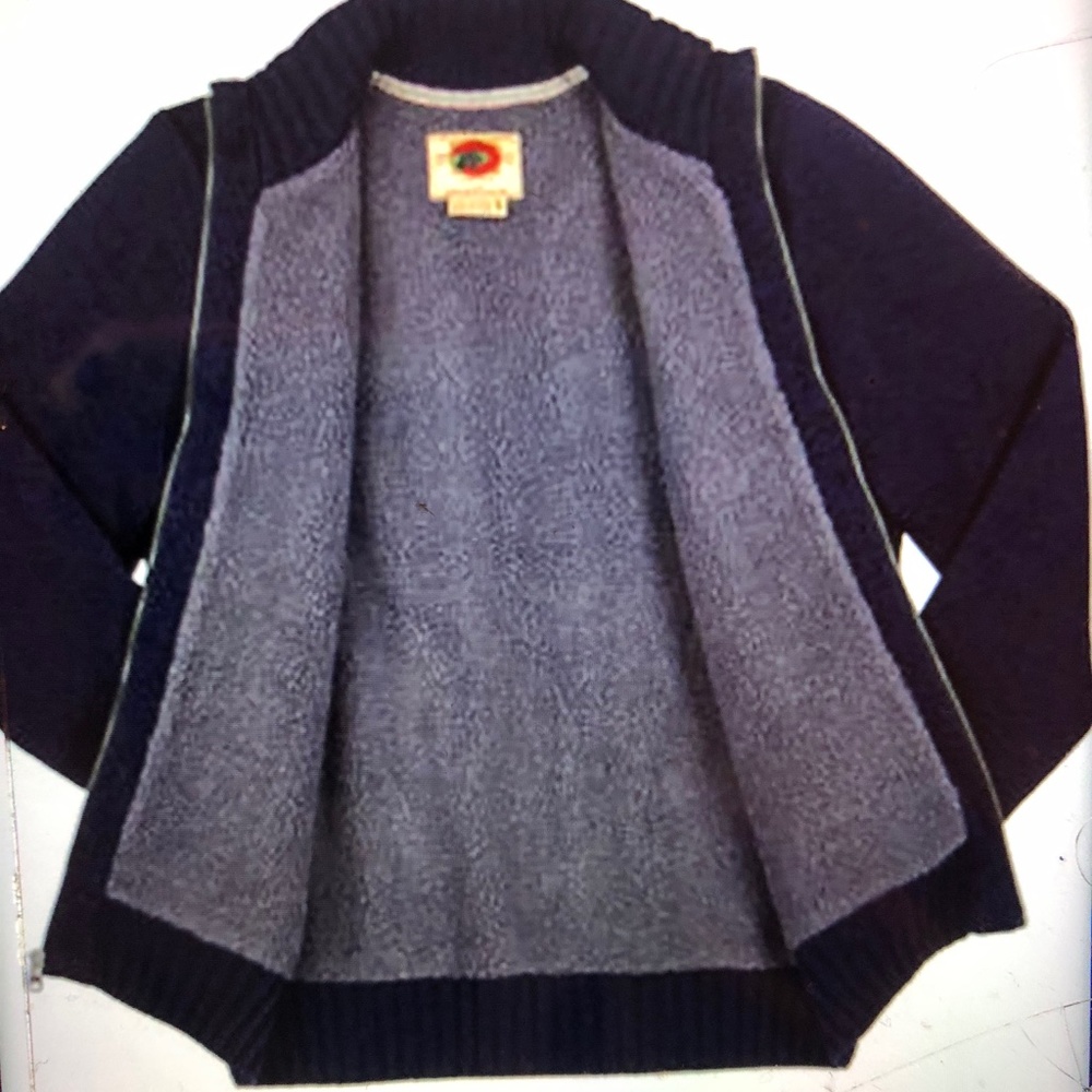 BostonTraders Crew eclectic & Sherpa li ed Dark Blue zip up Sweater. Unisex,XL,